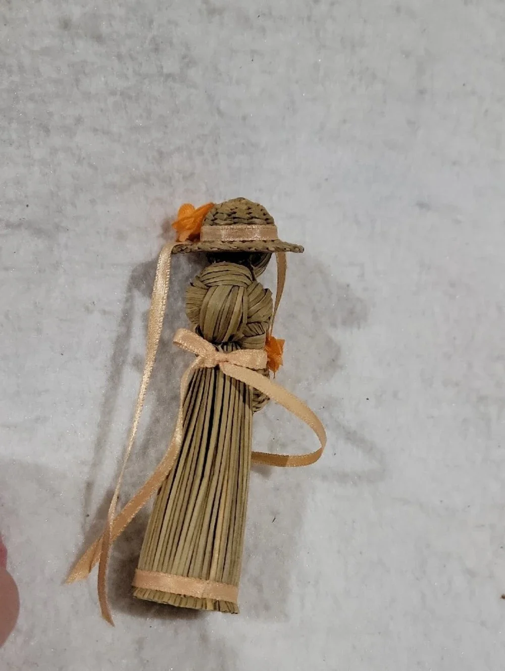 Handmade Korean Straw Doll with Orange Flowers And Ribbon Accents